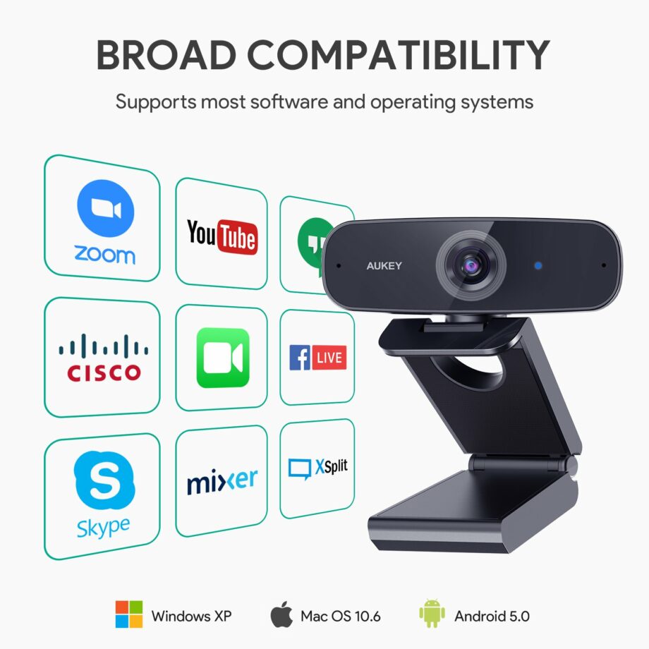 Aukey Full HD 1080p Streaming Webcam with Dual Stereo Microphones