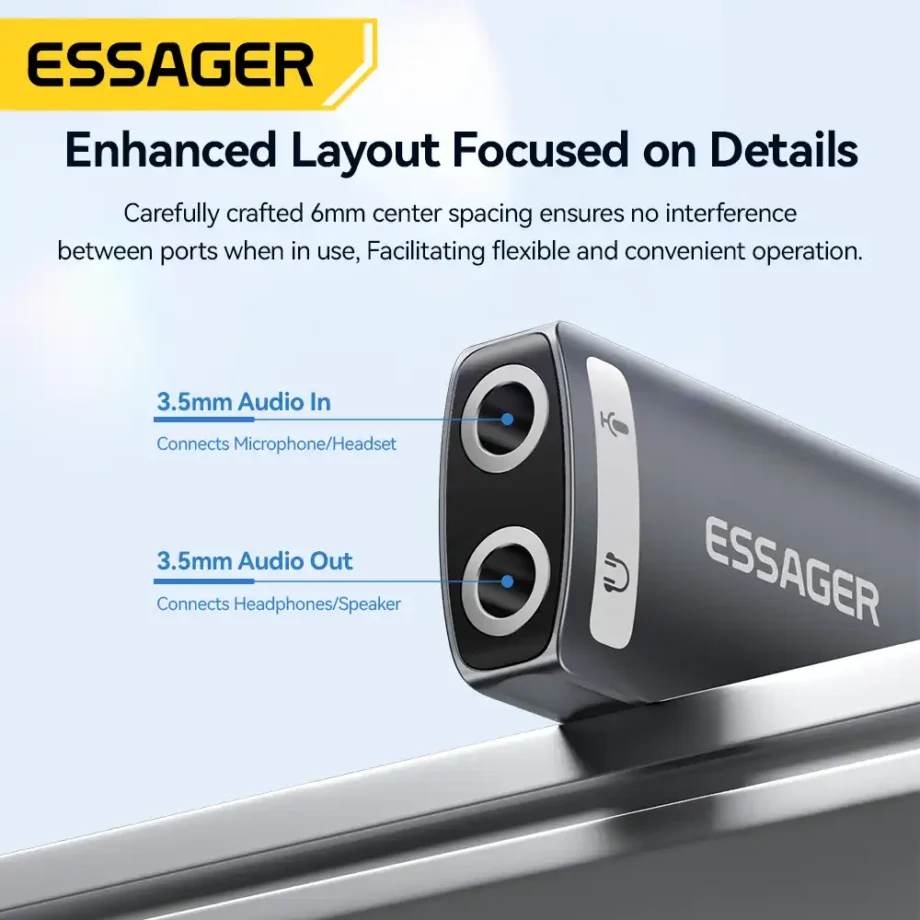 Essager USB-A to Dual 3.5mm Audio Sound Card Adapter