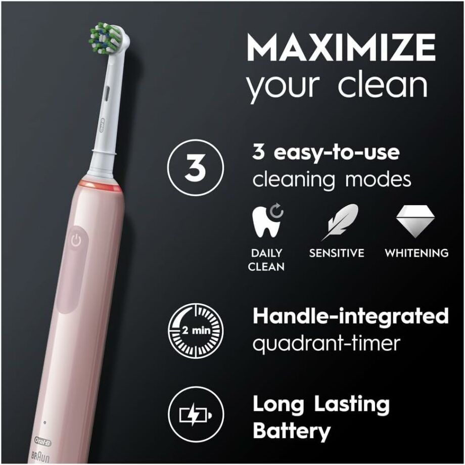Oral-B Pro Series 3 Electric Toothbrush With 3D White Brush Head, 3 Modes & Travel Case - Pink