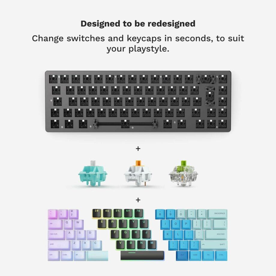 Glorious Gaming GMMK 2-65 Percent Keyboard Included Double Shot Keycaps & Linear Switches - Black