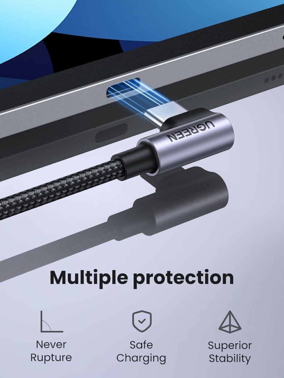 UGREEN 90 Degree 60W Braided USB C to USB C Cable 3M - Black