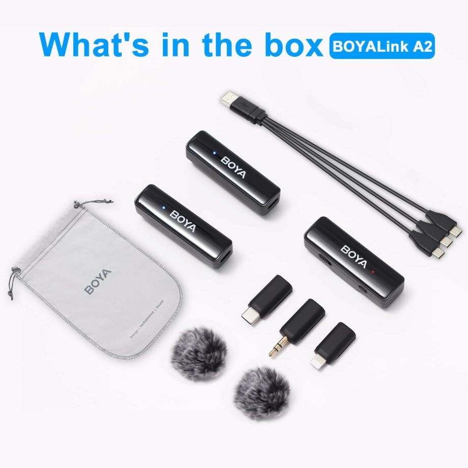 Boya BOYALINK A2 Wireless All-in-One Dual Mic System for iPhone, Android and Cameras