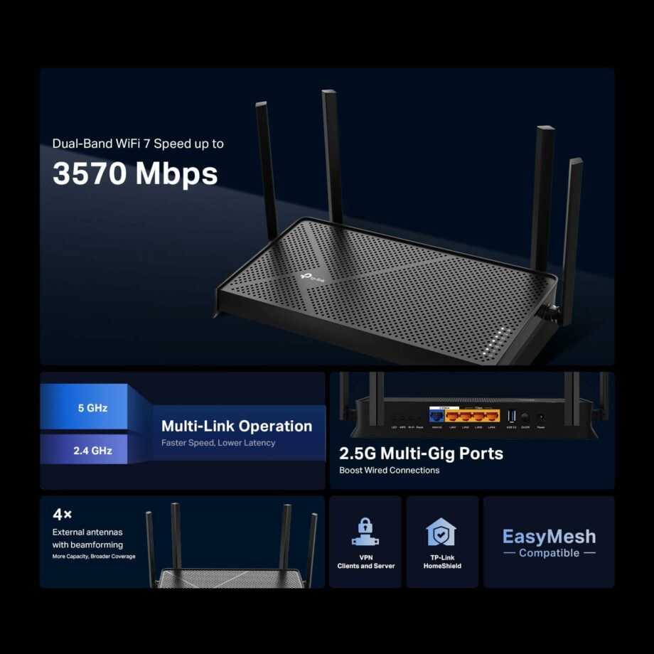 TP-Link Archer BE230 Dual-Band BE3600 2.5G Ports Wi-Fi 7 Router