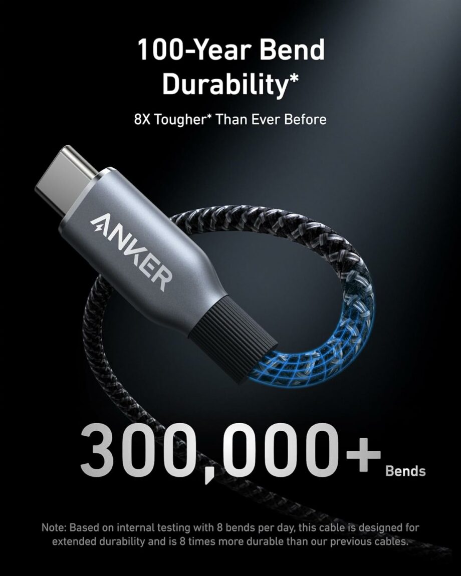 Anker Prime 240W Upcycled-Braided Nylon with 100-Year Bend Durability USB C to USB C Cable - 1.8M