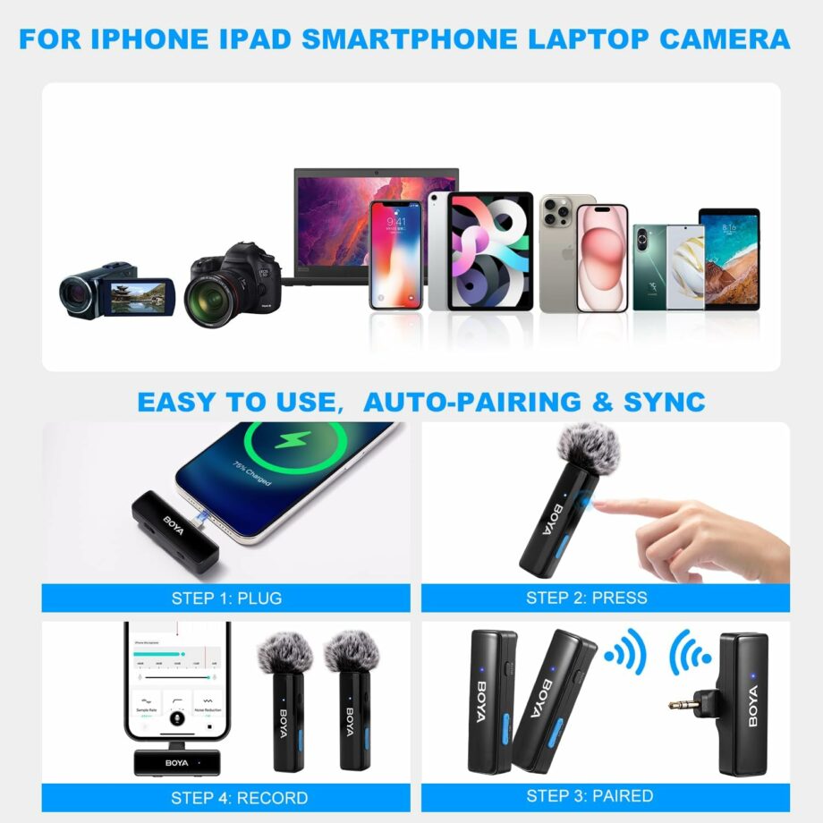 Boya BOYALINK A2 Wireless All-in-One Dual Mic System for iPhone, Android and Cameras