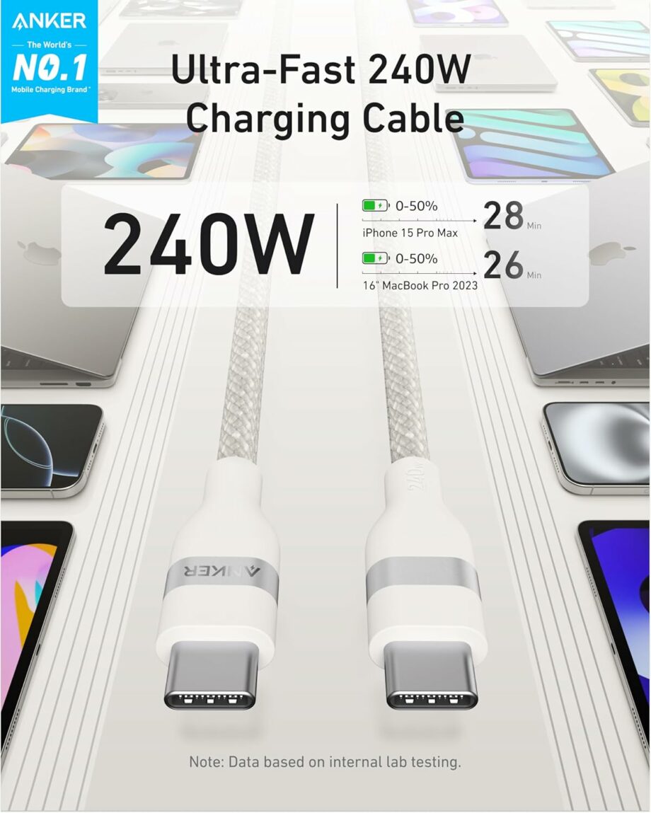 Anker Nano 240W Braided  USB C to USB C Cable 0.9M - White