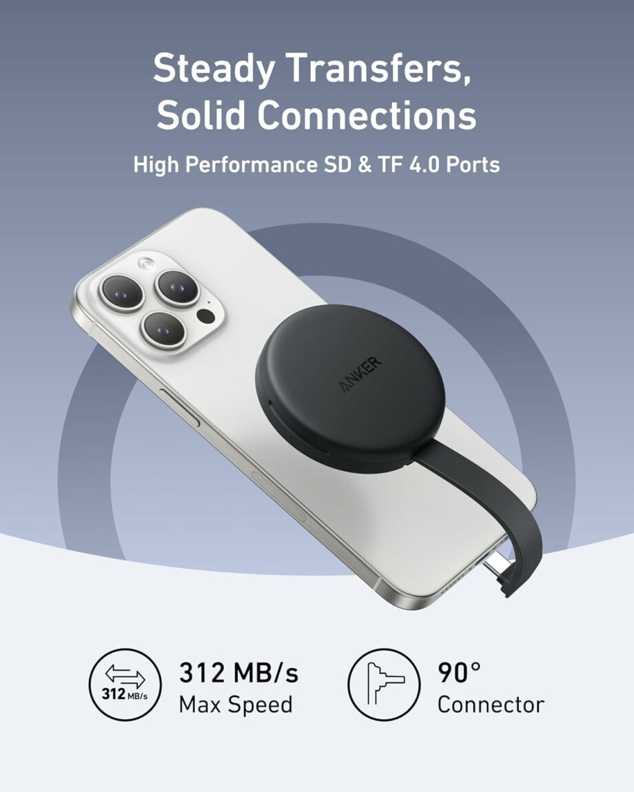 Anker MagGo USB-C Adapter SD Card Reader for iPhone 16 Series Portable Magnetic Memory Card Reader with Built-in Cable