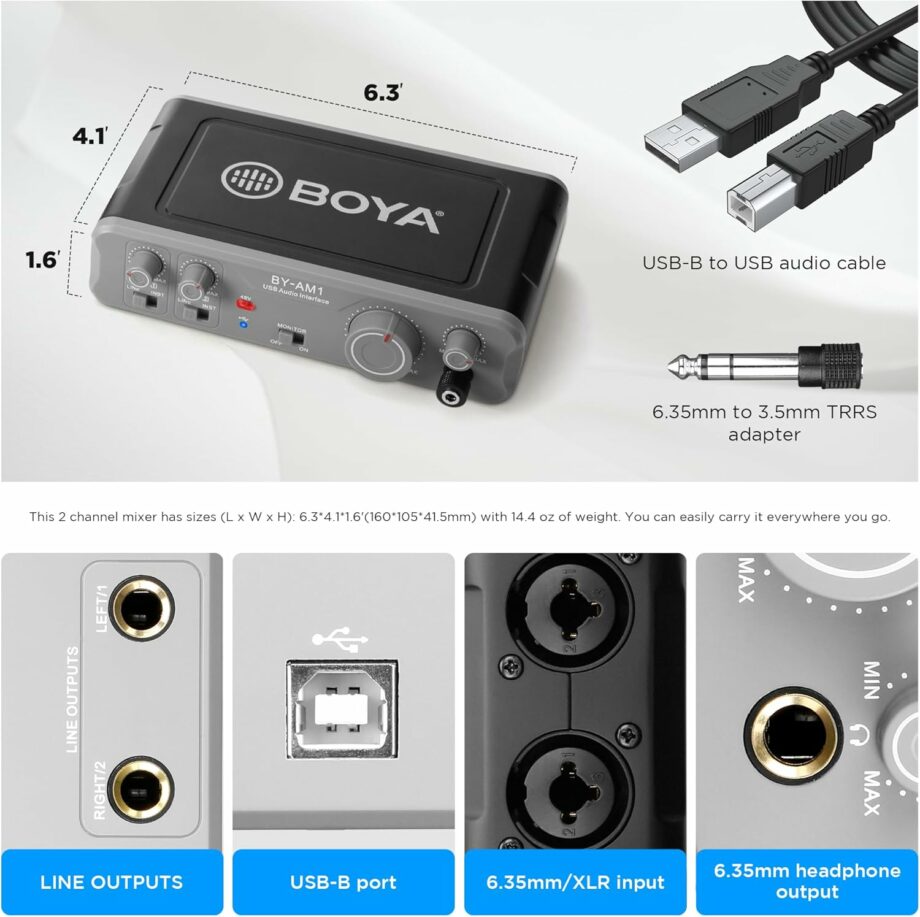 Boya BY-AM1 Dual Channel 44.1k-192kHz High-Fidelity Audio Interface