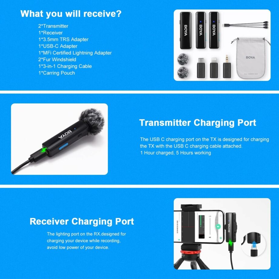 Boya BOYALINK A2 Wireless All-in-One Dual Mic System for iPhone, Android and Cameras