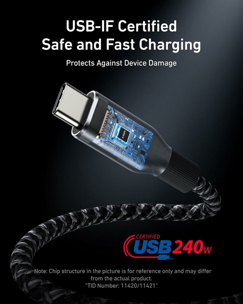 Anker Prime 240W Upcycled-Braided Nylon with 100-Year Bend Durability USB C to USB C Cable - 1.8M