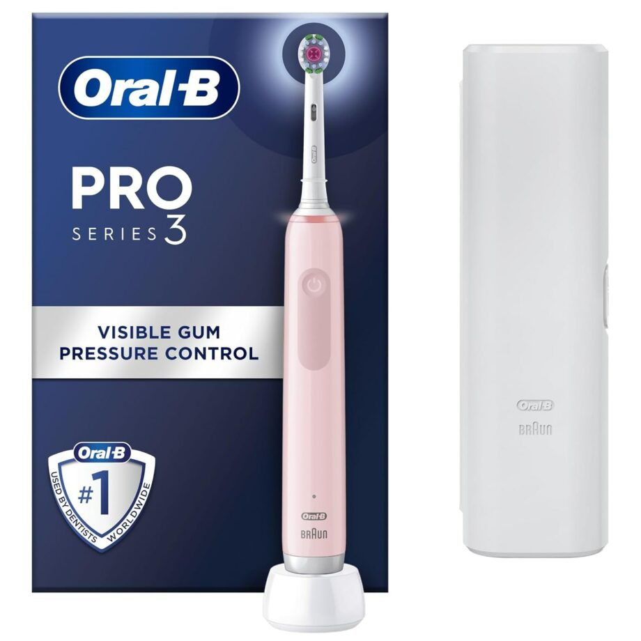 Oral-B Pro Series 3 Electric Toothbrush With 3D White Brush Head, 3 Modes & Travel Case - Pink
