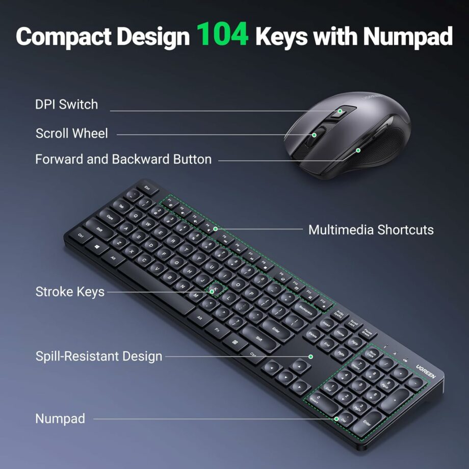 UGREEN Wireless 2.4Ghz Keyboard and Mouse Combo - Arabic Layout