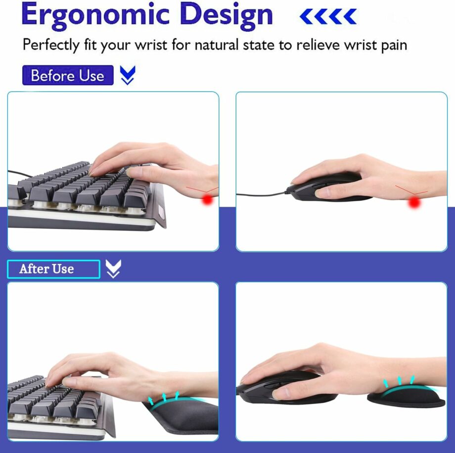 Ergonomic Comfortable Memory Foam Keyboard Wrist Rest & Mouse Pad