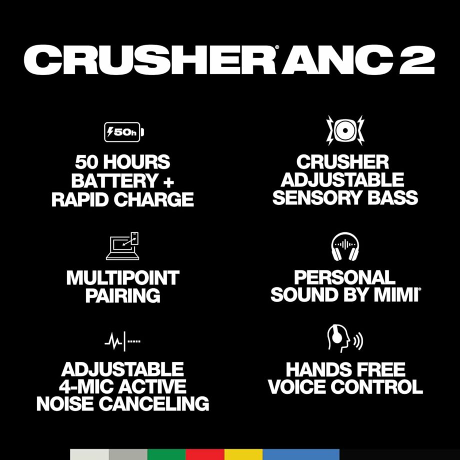 Skullcandy Crusher ANC 2 Over-Ear Noise Cancelling Wireless Headphones - Bone