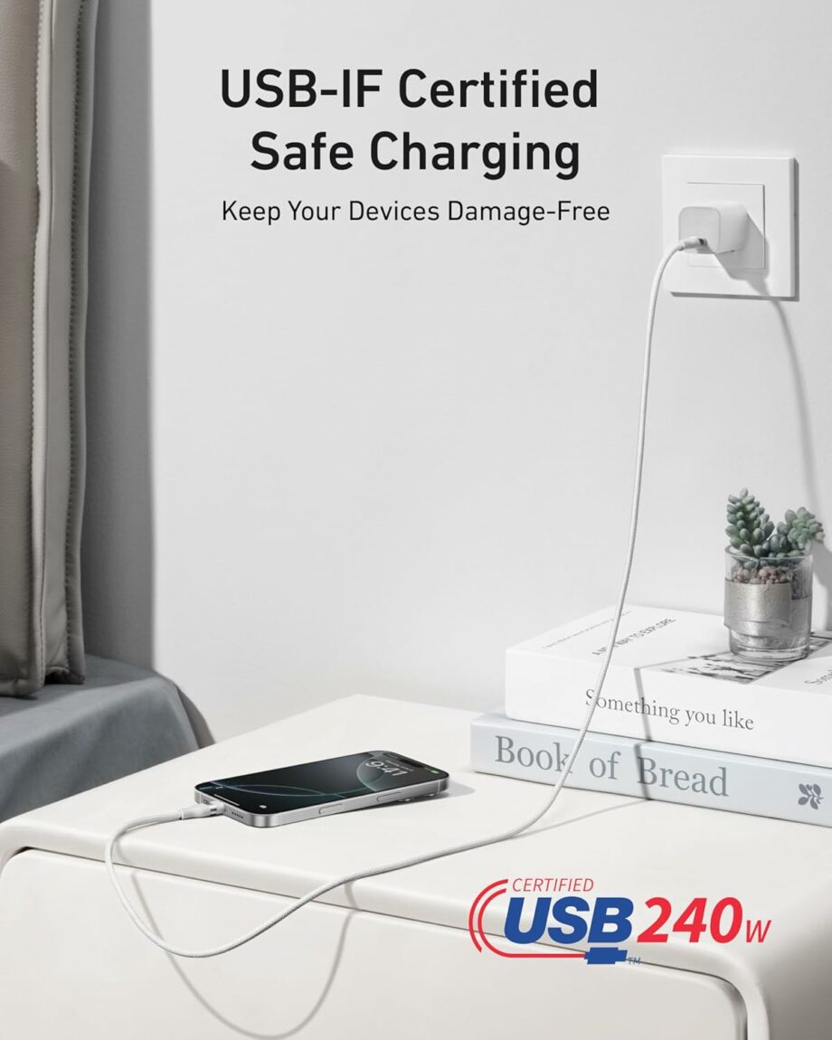 Anker Nano 240W Braided  USB C to USB C Cable 0.9M - White