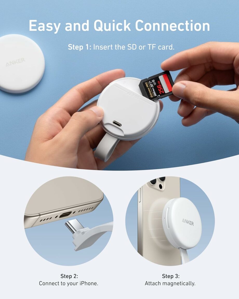 Anker MagGo USB-C Adapter SD Card Reader for iPhone 16 Series Portable Magnetic Memory Card Reader with Built-in Cable