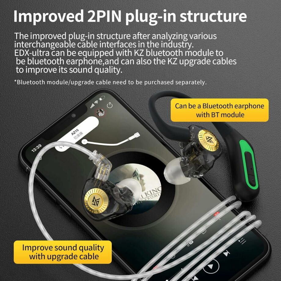 KZ EDX PRO Ultra Dual DD HiFi Stereo Sound Wired IEM Earbuds - Black with Mic