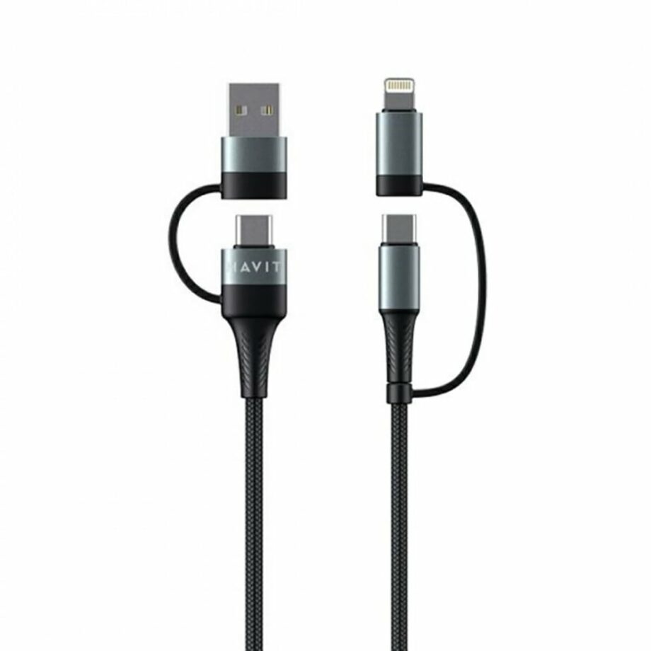 Havit 4-In-1 60W USB-C to USB-A and USB-C to Lightning Multi Charging Cable - 1M