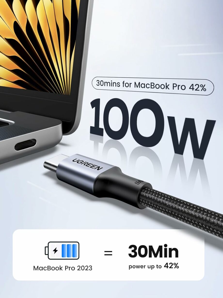 UGREEN 100W Braided USB C to USB C Cable 2M - Black