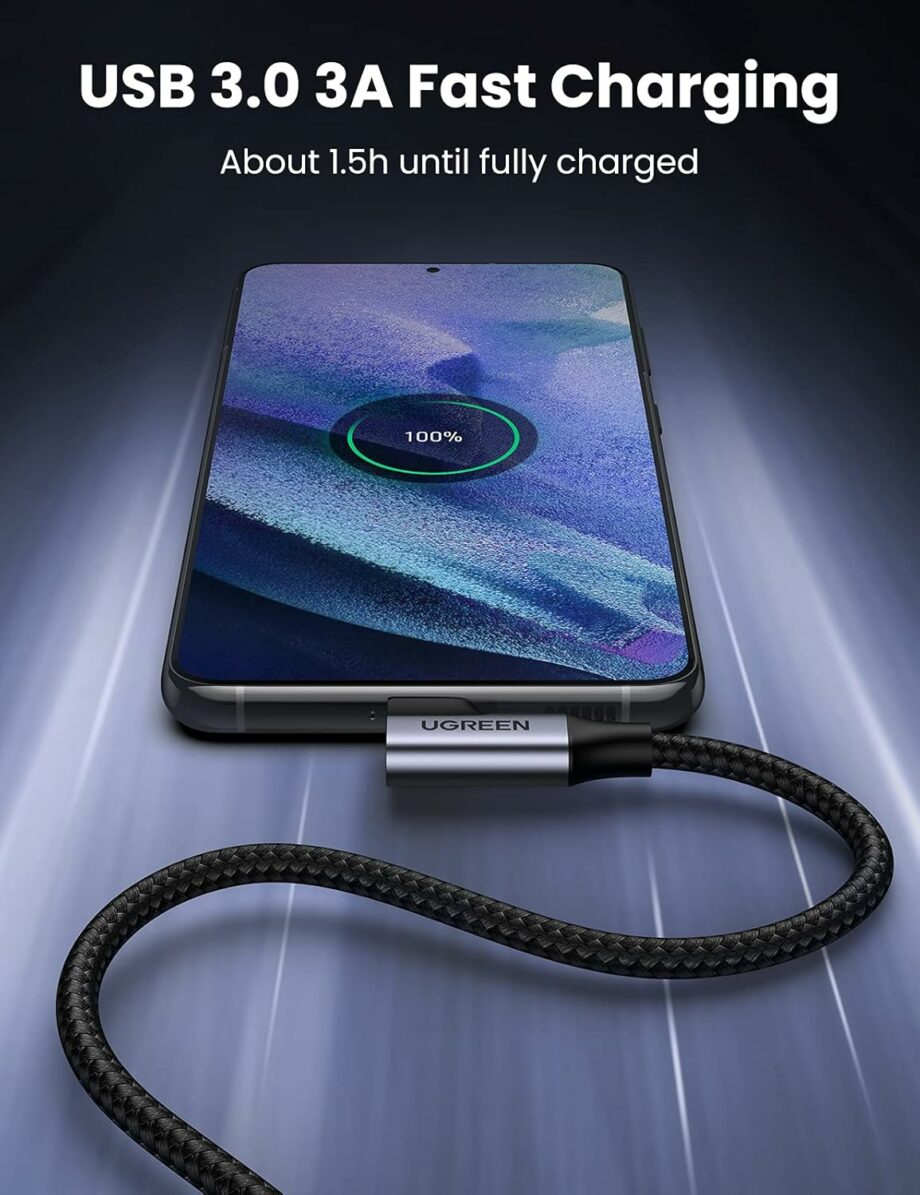 UGREEN USB 3.0 5Gbps 90 Degree Braided USB C Cable - 1M