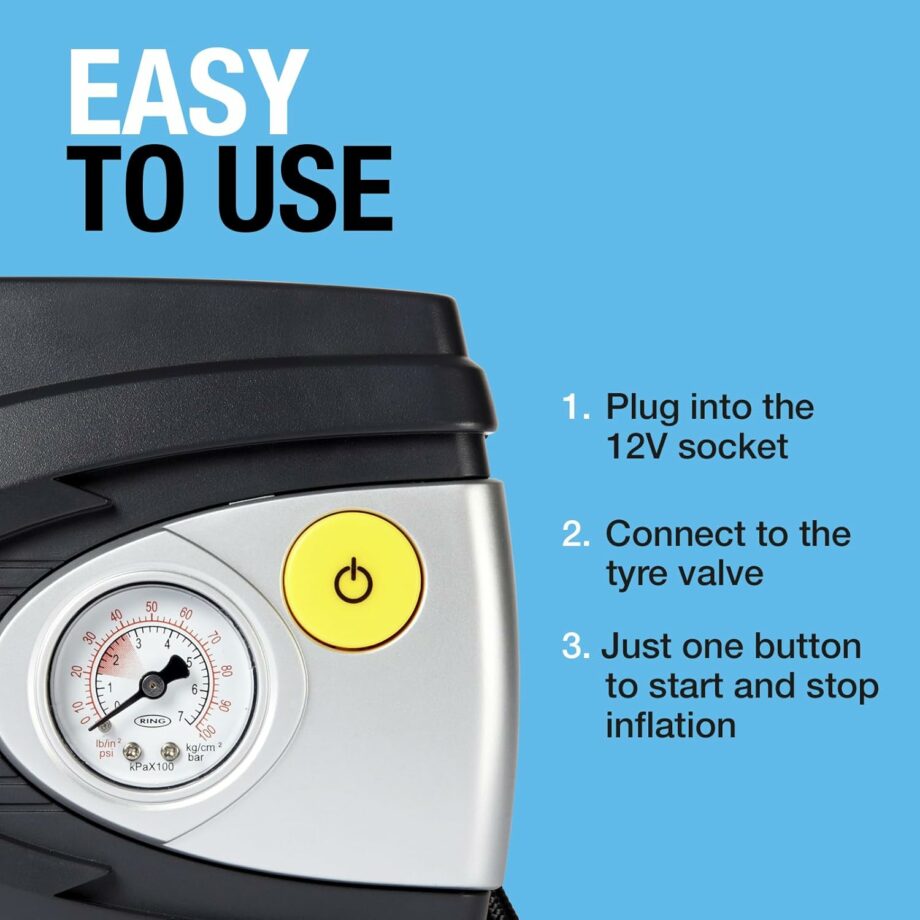 Ring Automotive RAC610 12v Electric Tyre Inflator with Pressure Gauge