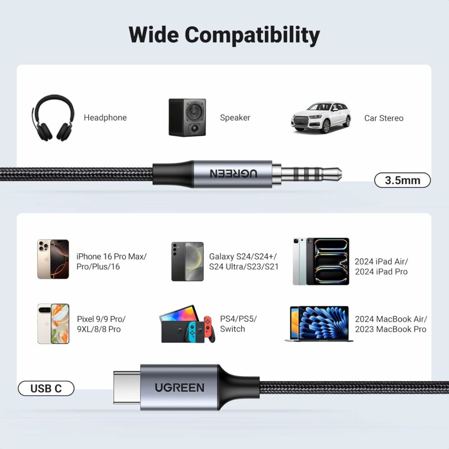 UGREEN USB C to 3.5mm Stereo Cable with Audio Chip - 1M