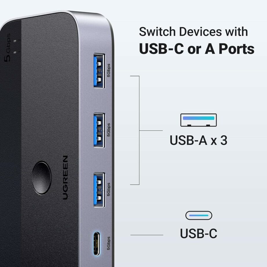 UGREEN 4 Port USB 3.0 Switch 2 Computers Sharing USB C & A Devices