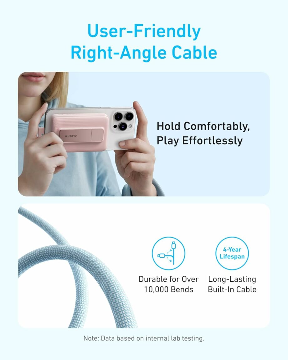Anker Zolo 30W 10,000mAh Magnetic Wireless Power Bank with Built-in USB-C Cable and Adjustable Stand - Black
