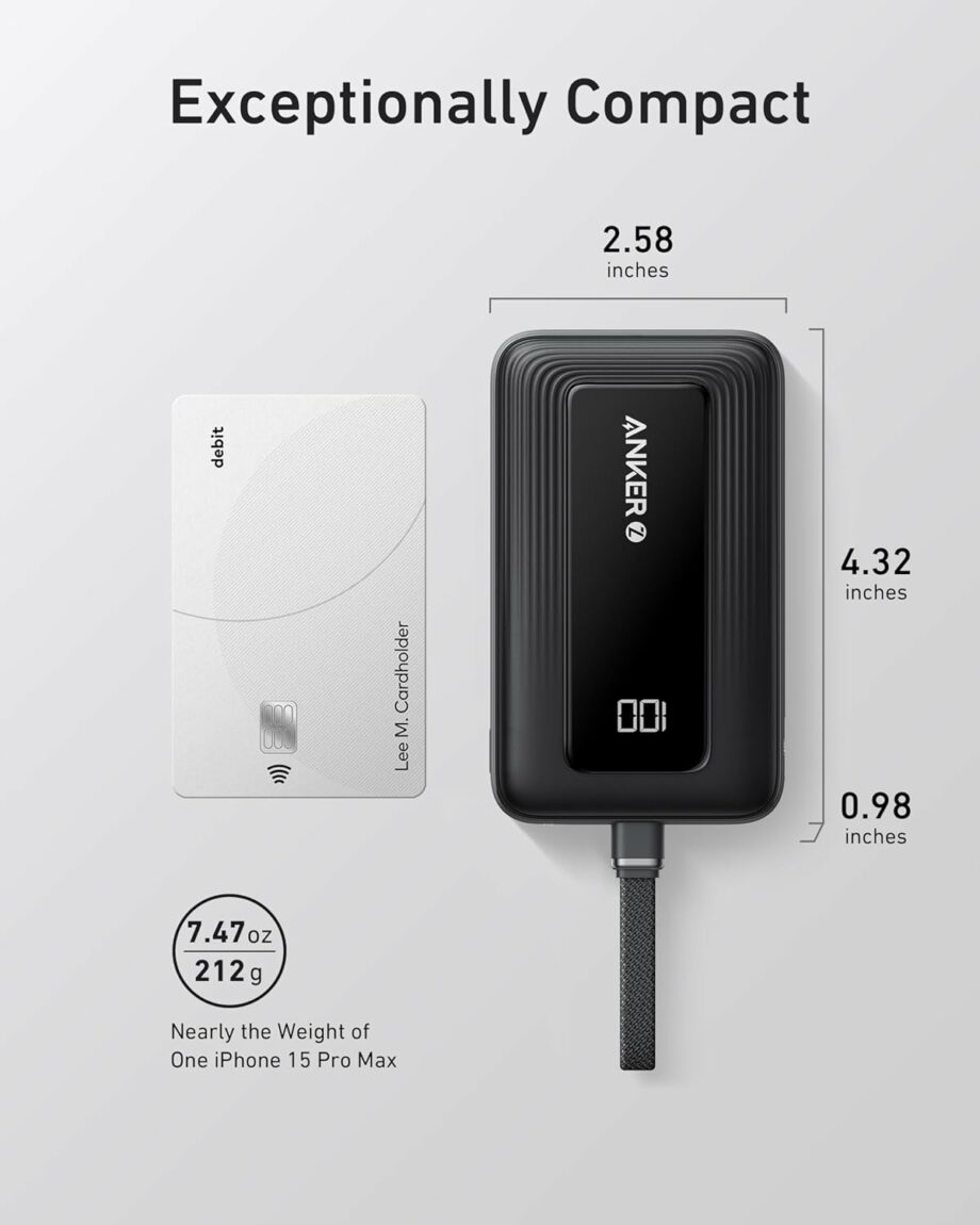 Anker Zolo 10,000mAh 30W Power Bank with Built-in USB-C Cable - White