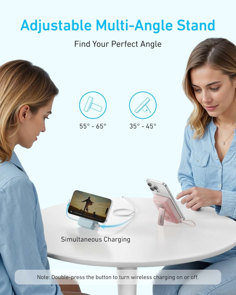 Anker Zolo 30W 10,000mAh Magnetic Wireless Power Bank with Built-in USB-C Cable and Adjustable Stand - Black