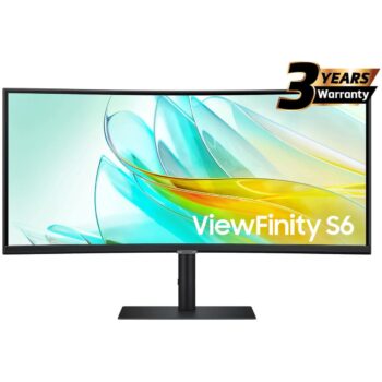 Samsung ViewFinity S6 (C654U) 34" Ultra Wide (3440 X 1440) VA, 100Hz,10 Bit, 1.07B Colors, HDR10, Type-C PD (90 W) + LAN Port , FreeSync, KVM Switch w/ Speakers, Ergonomic Stand & Ultrathin Bezel Display Curved Monitor