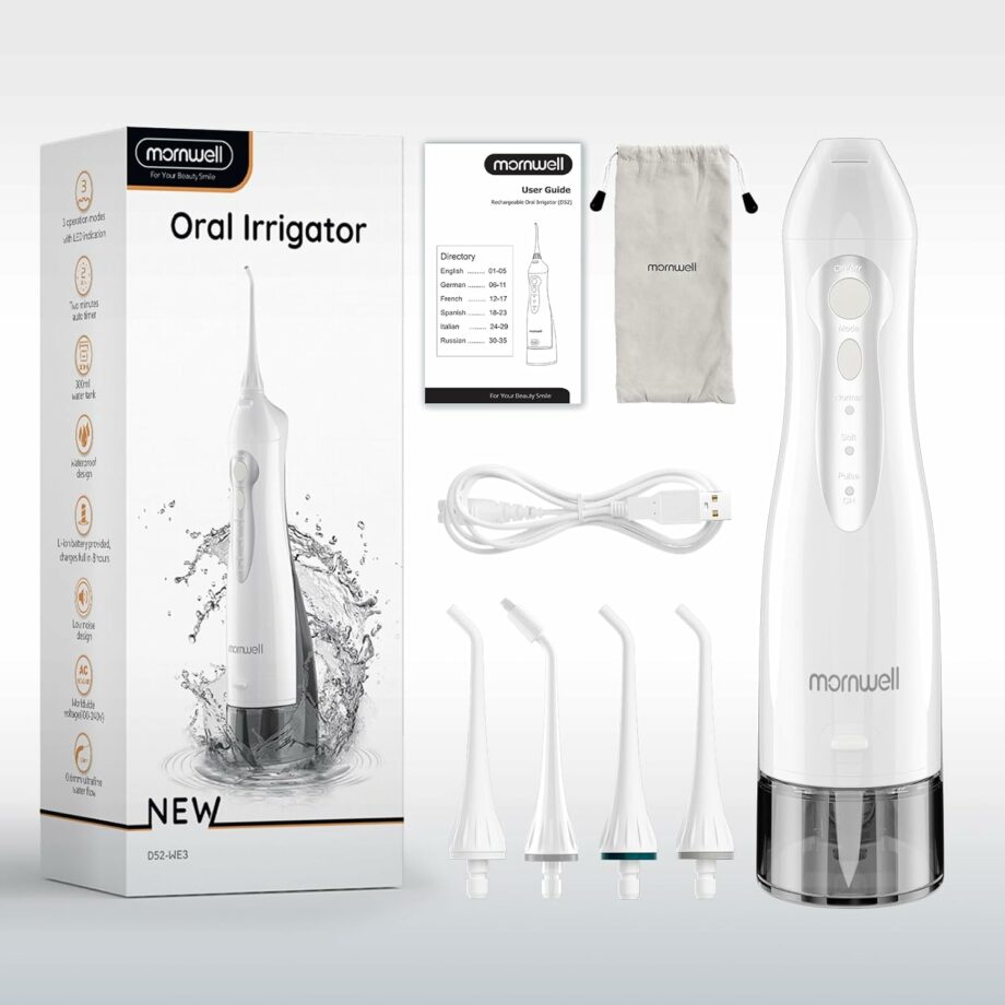 Mornwell Portable 3 Modes 4 Jet Tips IPX7 Waterproof Water Flosser - White