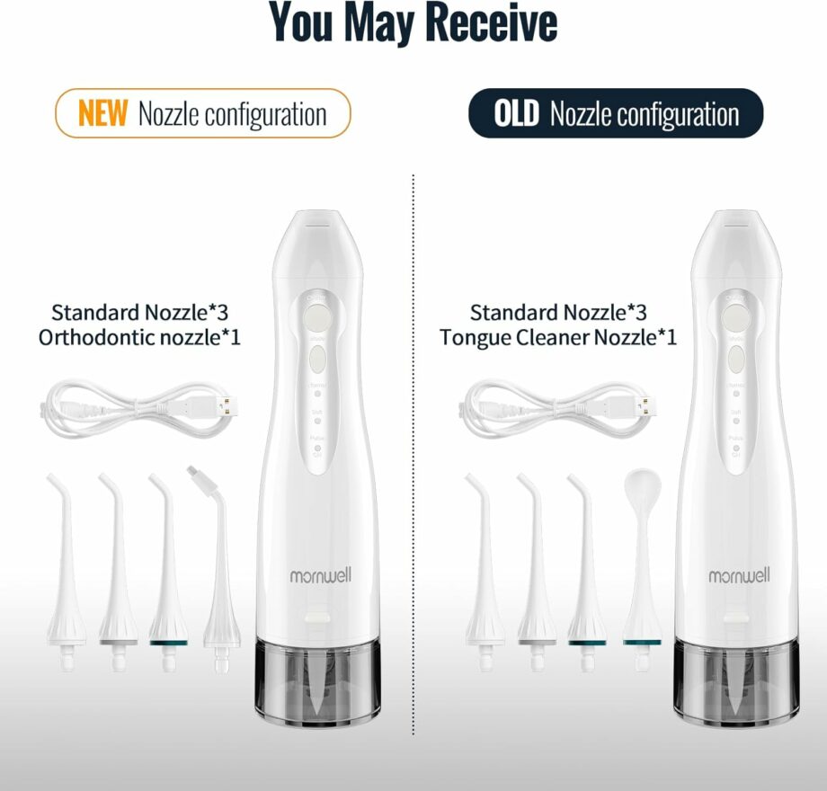 Mornwell Portable 3 Modes 4 Jet Tips IPX7 Waterproof Water Flosser - White