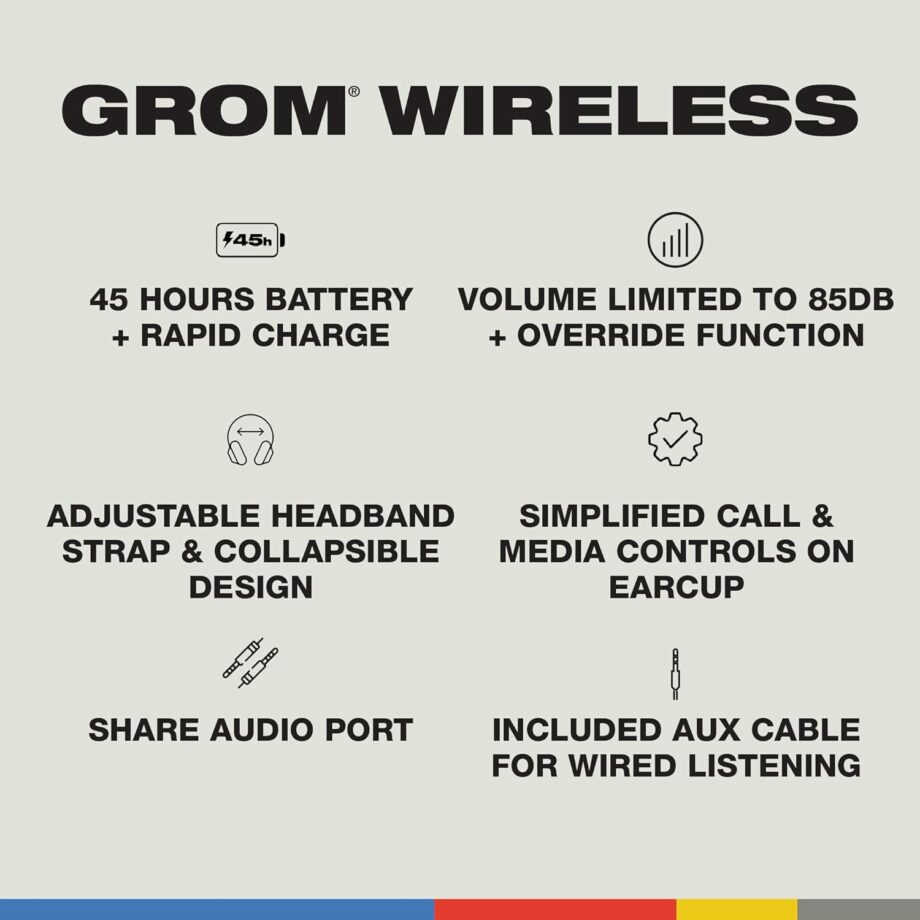 Skullcandy Grom Over-Ear Wireless Headphones for Kids - Black