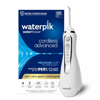 Waterpik Cordless Advanced 2.0 Rechargeable Portable ADA Accepted Water Flosser with Travel Bag and 4 Tips - White