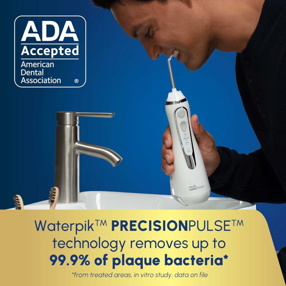 Waterpik Cordless Advanced 2.0 Rechargeable Portable ADA Accepted Water Flosser with Travel Bag and 4 Tips - White