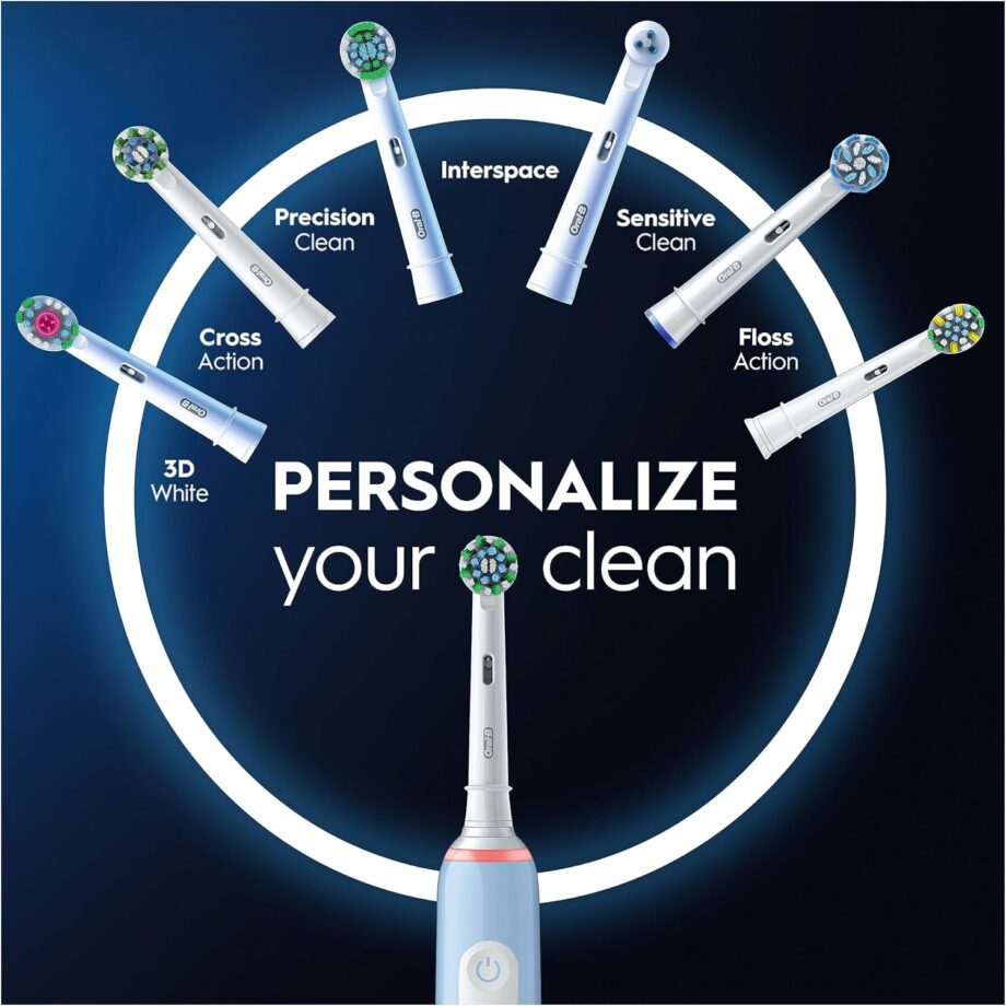 Oral-B by Braun Pro 3 3000 Electric Toothbrush with Smart Pressure Sensor & 2 Brush Heads - Blue