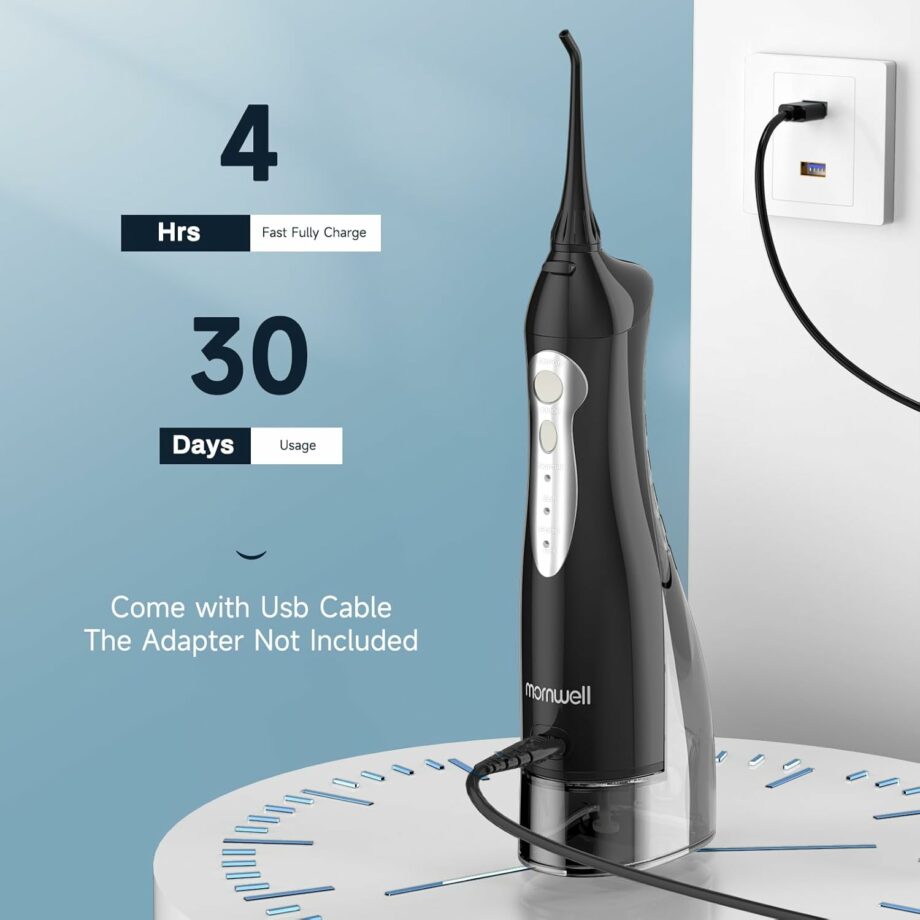 Mornwell Portable 3 Modes 4 Jet Tips IPX7 Waterproof Water Flosser - Black
