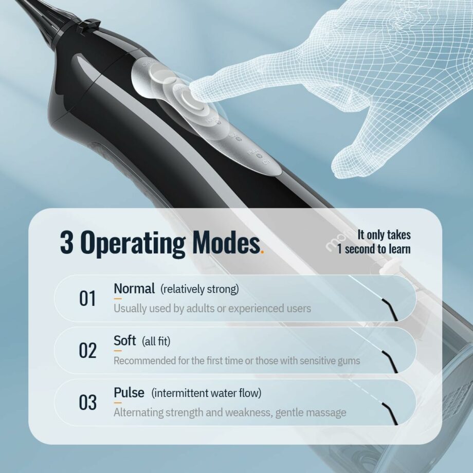 Mornwell Portable 3 Modes 4 Jet Tips IPX7 Waterproof Water Flosser - Black