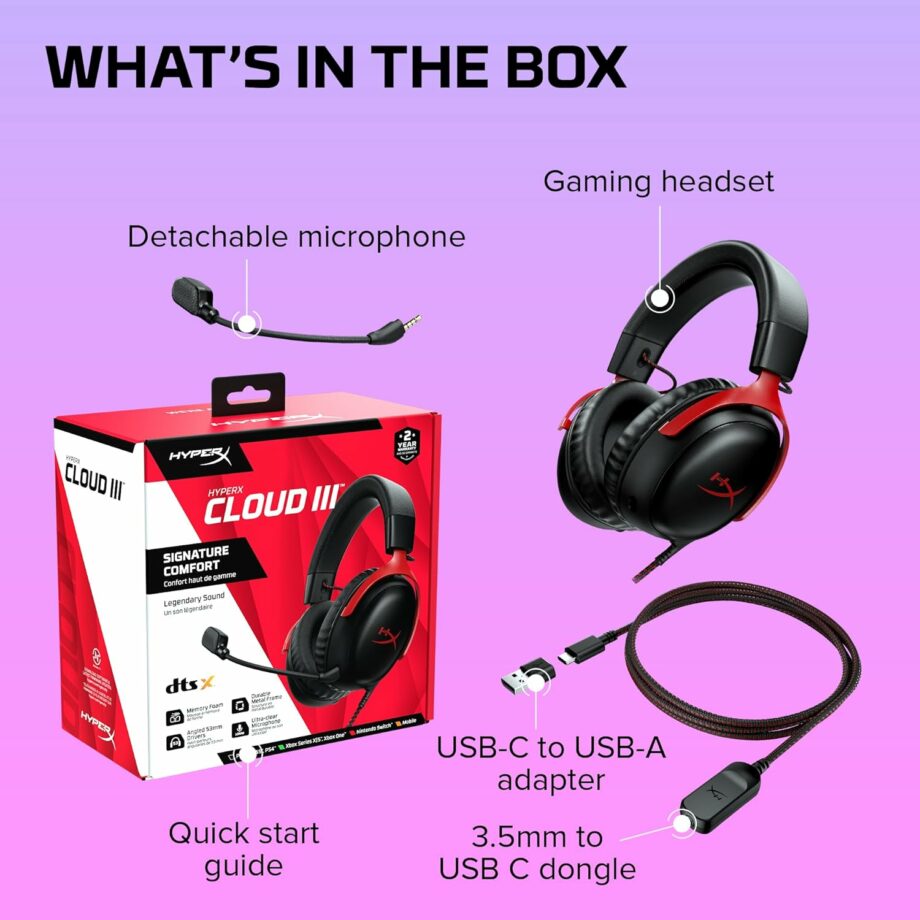 HyperX Cloud III Wired Gaming Headset for PC, PS5, Xbox Series X|S - Black/Red