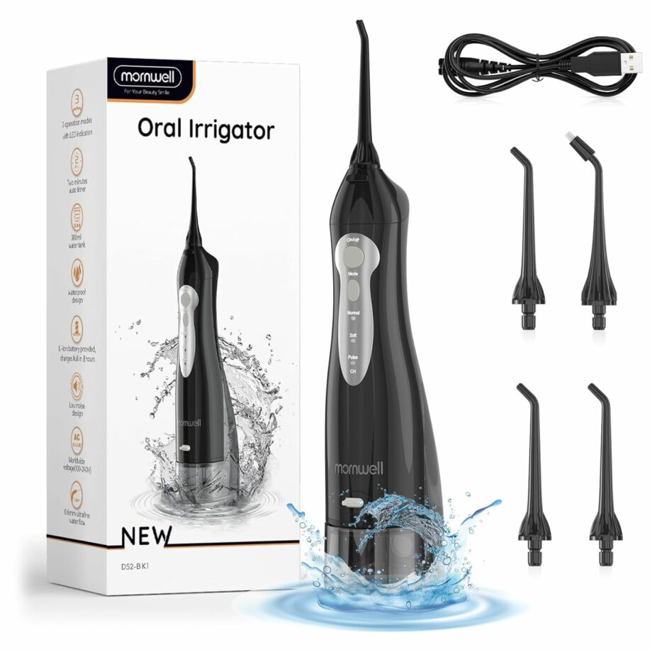 Mornwell Portable 3 Modes 4 Jet Tips IPX7 Waterproof Water Flosser - Black