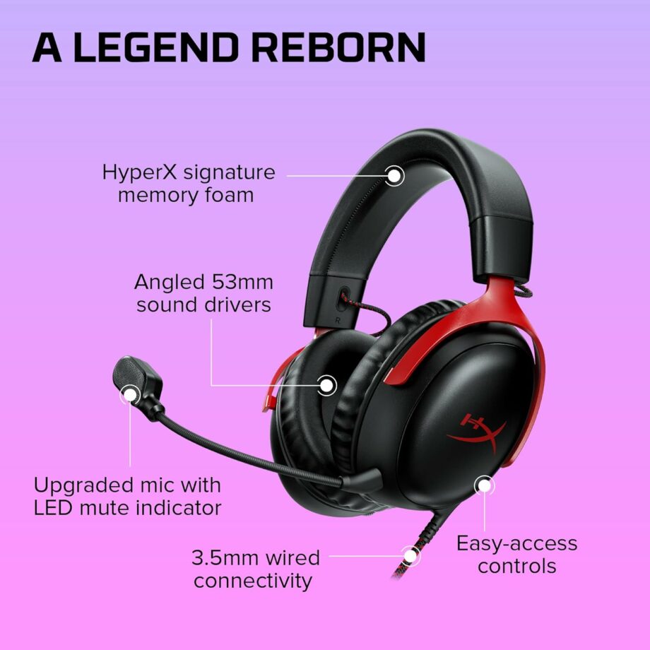 HyperX Cloud III Wired Gaming Headset for PC, PS5, Xbox Series X|S - Black/Red