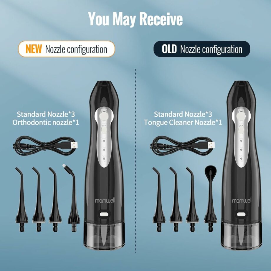 Mornwell Portable 3 Modes 4 Jet Tips IPX7 Waterproof Water Flosser - Black