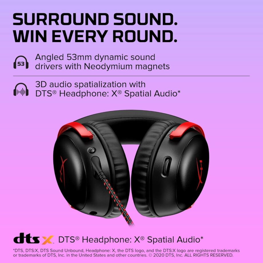 HyperX Cloud III Wired Gaming Headset for PC, PS5, Xbox Series X|S - Black/Red