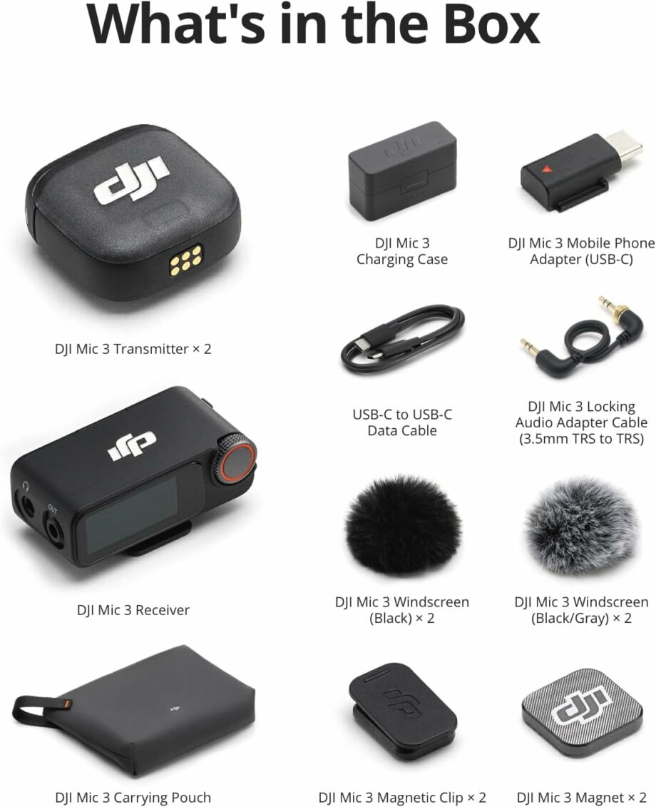 DJI Mic 3 (2 TX + 1 RX + Charging Case) Wireless Microphone with Adaptive Gain Control